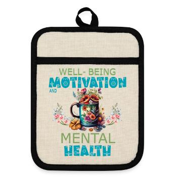 Wohlbefinden, Motivation und psychische Gesundheit - Topflappen mit Gummirückseite - Leinen/Schwarz  - Vorne