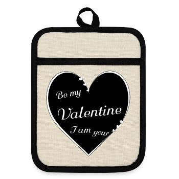 Valentinstag Herzen sei mein Valentin - Topflappen mit Gummirückseite - Leinen/Schwarz  - Vorne