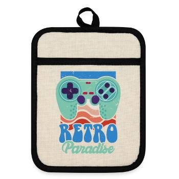Retro Paradise Arcade Spiele Video Spiel Spiel Ner - Topflappen mit Gummirückseite - Leinen/Schwarz  - Vorne