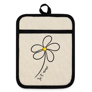 ICH LIEBE DICH. ICH LIEBE DICH. LIEBE. LIEBE. HERZ. BLUME - Topflappen mit Gummirückseite - Leinen/Schwarz  - Vorne