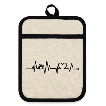 Heartbeat - Love - Animal - Pot holders with rubber back - linen/black  - Front
