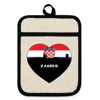 Zagreb Kroatien Flagge Skyline Reise Souvenir - Topflappen mit Gummirückseite - Leinen/Schwarz  - Vorne
