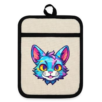 Pixie Bob Katze Rasse Aquarell Cartoon Kawaii Haustier - Topflappen mit Gummirückseite - Leinen/Schwarz  - Vorne