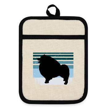 Keeshond Hundeliebhaber Silhouette Vintage Sonnenuntergang - Topflappen mit Gummirückseite - Leinen/Schwarz  - Vorne