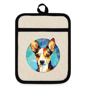 Spielzeug Foxterrier Hunderasse Aquarell Illustration - Topflappen mit Gummirückseite - Leinen/Schwarz  - Vorne