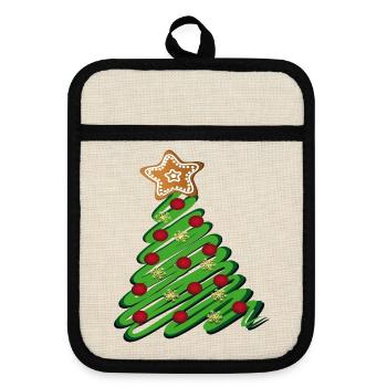 Weihnachtsbaum mit Pfefferkuchen - Topflappen mit Gummirückseite - Leinen/Schwarz  - Vorne