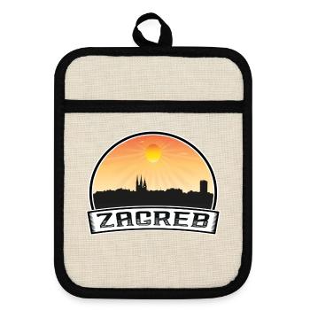 Zagreb Kroatien Skyline Vintage Sunset Travel Souve - Topflappen mit Gummirückseite - Leinen/Schwarz  - Vorne