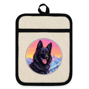 Groenendael Belgischer Schäferhund Rasse Cartoon Kaw - Topflappen mit Gummirückseite - Leinen/Schwarz  - Vorne