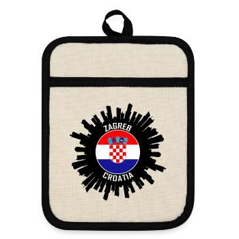 Zagreb Skyline Kroatien Flagge Reise Souvenir - Topflappen mit Gummirückseite - Leinen/Schwarz  - Vorne
