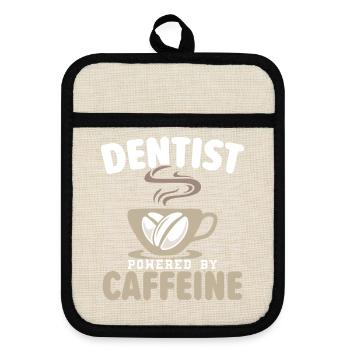 Zahnarzt mit Koffein Zahnarzt Zähne - Topflappen mit Gummirückseite - Leinen/Schwarz  - Vorne