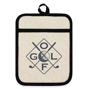 Golf Spieler Golf-Spielen Golfschläger Geschenk - Topflappen mit Gummirückseite - Leinen/Schwarz  - Vorne