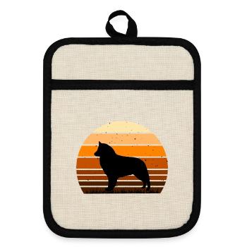Belgischer Schäferhund Groenendael Hund Silhouette Retro - Topflappen mit Gummirückseite - Leinen/Schwarz  - Vorne