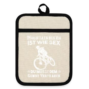 Mountainbiker Geschenk - Topflappen mit Gummirückseite - Leinen/Schwarz  - Vorne