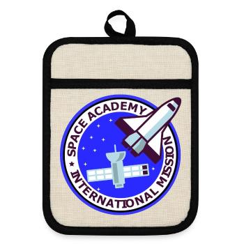Space Academy International bleu Vintage - Topflappen mit Gummirückseite - Leinen/Schwarz  - Vorne