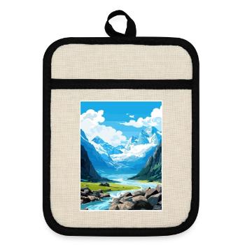Franz Josef Gletscher Neuseeland Reiseposter - Topflappen mit Gummirückseite - Leinen/Schwarz  - Vorne