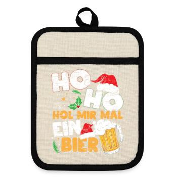 Hol Mir Mal Ein Bier Lustiges Weihnachts - Topflappen mit Gummirückseite - Leinen/Schwarz  - Vorne