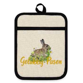 gelukkig pasen Frohe Ostern - Topflappen mit Gummirückseite - Leinen/Schwarz  - Vorne