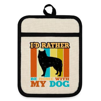 Alaskan Malamute Hundeliebhaber Silhouette Retro Sonnenuntergang - Topflappen mit Gummirückseite - Leinen/Schwarz  - Vorne