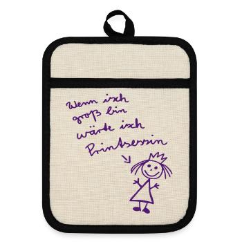 Prinzessin - Topflappen mit Gummirückseite - Leinen/Schwarz  - Vorne