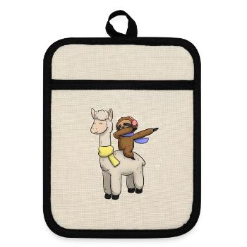 Lama Faultier Weihnachtsgeschenk - Topflappen mit Gummirückseite - Leinen/Schwarz  - Vorne
