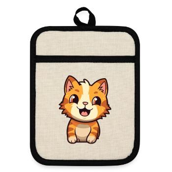 Pixie Bob Katze Cartoon Aquarell Illustration - Topflappen mit Gummirückseite - Leinen/Schwarz  - Vorne