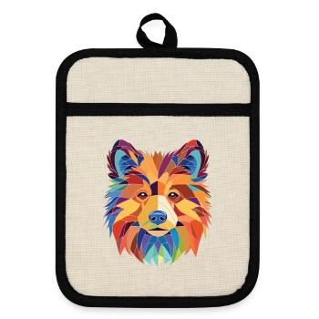Spielzeug Deutscher Spitz Hunderasse Aquarell Illustration - Topflappen mit Gummirückseite - Leinen/Schwarz  - Vorne