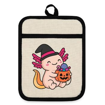 Axolotl Trick or Treat Halloween - Topflappen mit Gummirückseite - Leinen/Schwarz  - Vorne