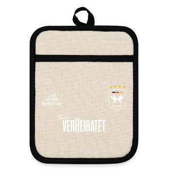 JGA - Trikot - Bald verheiratet - Weiße Schrift - Topflappen mit Gummirückseite - Leinen/Schwarz  - Vorne