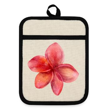Blume rot - Topflappen mit Gummirückseite - Leinen/Schwarz  - Vorne