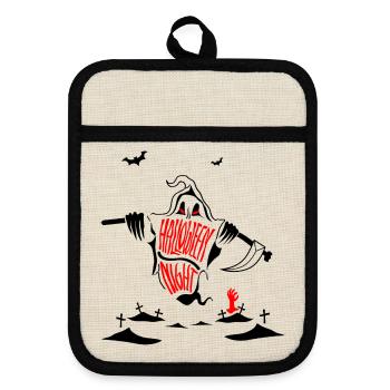 Halloween - Topflappen mit Gummirückseite - Leinen/Schwarz  - Vorne