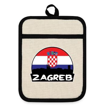 Zagreb, Kroatien, Flagge, Skyline, Silhouette, Reisen - Topflappen mit Gummirückseite - Leinen/Schwarz  - Vorne