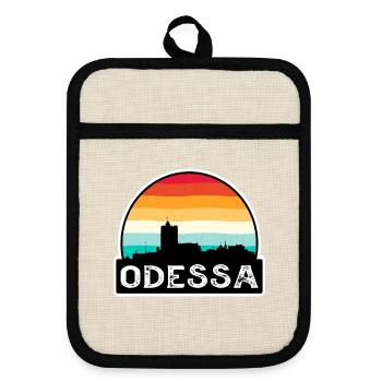 Odessa Ukraine Flagge Skyline Reisesouvenir - Topflappen mit Gummirückseite - Leinen/Schwarz  - Vorne