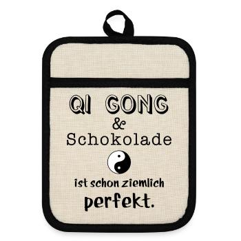 qi gong und schokolade - Topflappen mit Gummirückseite - Leinen/Schwarz  - Vorne