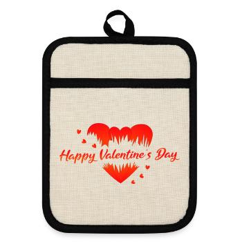 Valentinstag Valentine rote Herzen - Topflappen mit Gummirückseite - Leinen/Schwarz  - Vorne