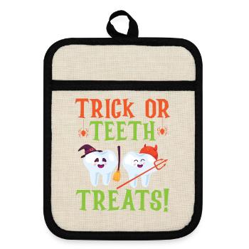 Trick or Teeth Treats! - Topflappen mit Gummirückseite - Leinen/Schwarz  - Vorne