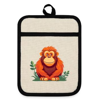 Orang-Utan Bunte Aquarell-Karikatur Kawaii Anima - Topflappen mit Gummirückseite - Leinen/Schwarz  - Vorne