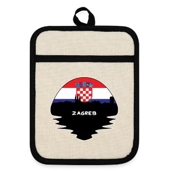 Zagreb Kroatien Flagge Skyline Silhouette Reisen - Topflappen mit Gummirückseite - Leinen/Schwarz  - Vorne
