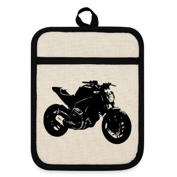 Motorrad Monster - Topflappen mit Gummirückseite - Leinen/Schwarz  - Vorne