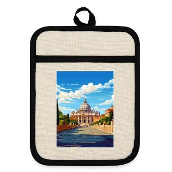 Vatikan Italien Dekoration Vintage Reiseposter WPA - Topflappen mit Gummirückseite - Leinen/Schwarz  - Vorne