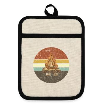 Lagerfeuer Retro - Topflappen mit Gummirückseite - Leinen/Schwarz  - Vorne
