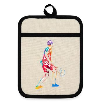 Pfeilschneller Squash Aufschläger - Topflappen mit Gummirückseite - Leinen/Schwarz  - Vorne