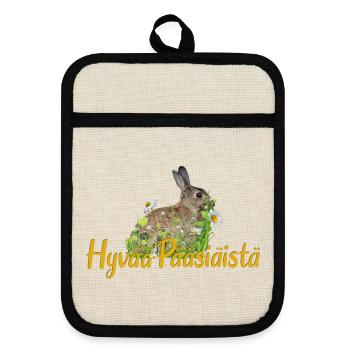 hyvää pääsiäistä Frohe Ostern - Topflappen mit Gummirückseite - Leinen/Schwarz  - Vorne