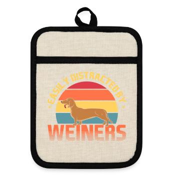 Dackel Retro - Topflappen mit Gummirückseite - Leinen/Schwarz  - Vorne