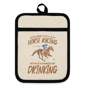 Pferderennen Reiten Trinken - Topflappen mit Gummirückseite - Leinen/Schwarz  - Vorne