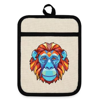 Affe Orang-Utan Buntes Aquarell Tier Haustier - Topflappen mit Gummirückseite - Leinen/Schwarz  - Vorne