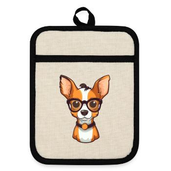 Spielzeug Foxterrier Hunderasse Aquarell Karikatur Kawai - Topflappen mit Gummirückseite - Leinen/Schwarz  - Vorne