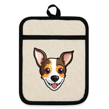 Spielzeug Foxterrier Hunderasse Aquarell Karikatur Kawai - Topflappen mit Gummirückseite - Leinen/Schwarz  - Vorne