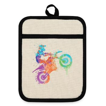 Dirt Biker Dirtbike Jungen Motorcross Kinder - Topflappen mit Gummirückseite - Leinen/Schwarz  - Vorne