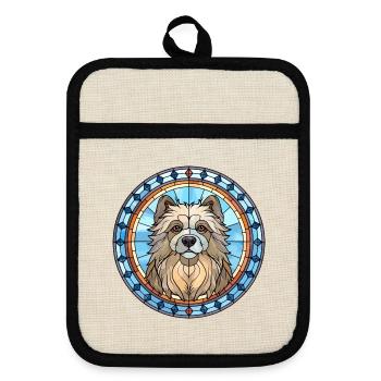 Keeshond Hunderasse Buntes Glas Buntes Wassercol - Topflappen mit Gummirückseite - Leinen/Schwarz  - Vorne
