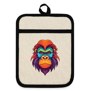 Orang-Utan Bunte Aquarell-Karikatur Kawaii Anima - Topflappen mit Gummirückseite - Leinen/Schwarz  - Vorne